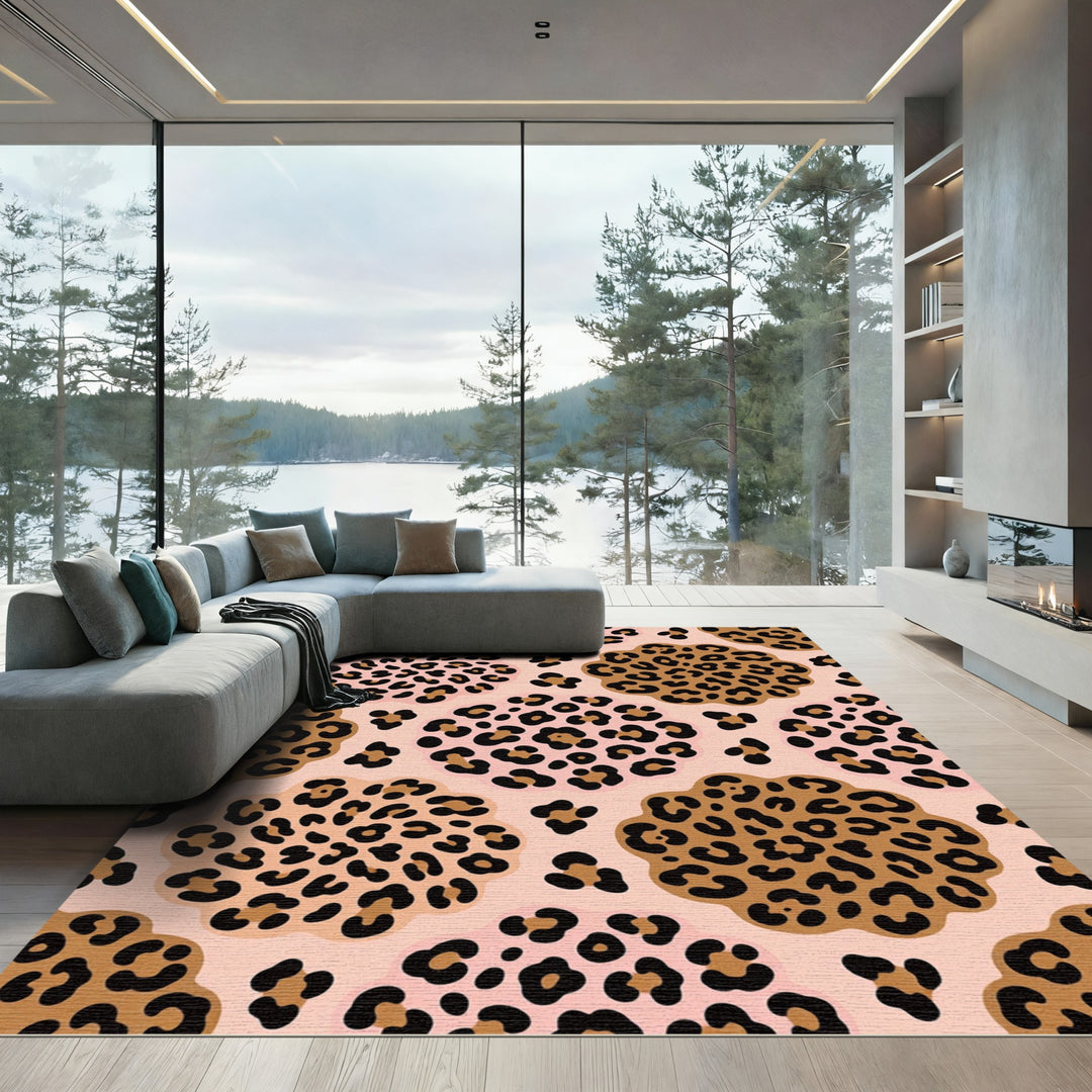 Leopard Spots Pink Brown Plush Rug