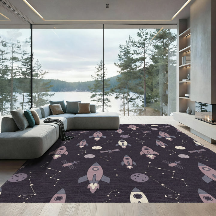 Retro Space Rocket Constellation Night Rug