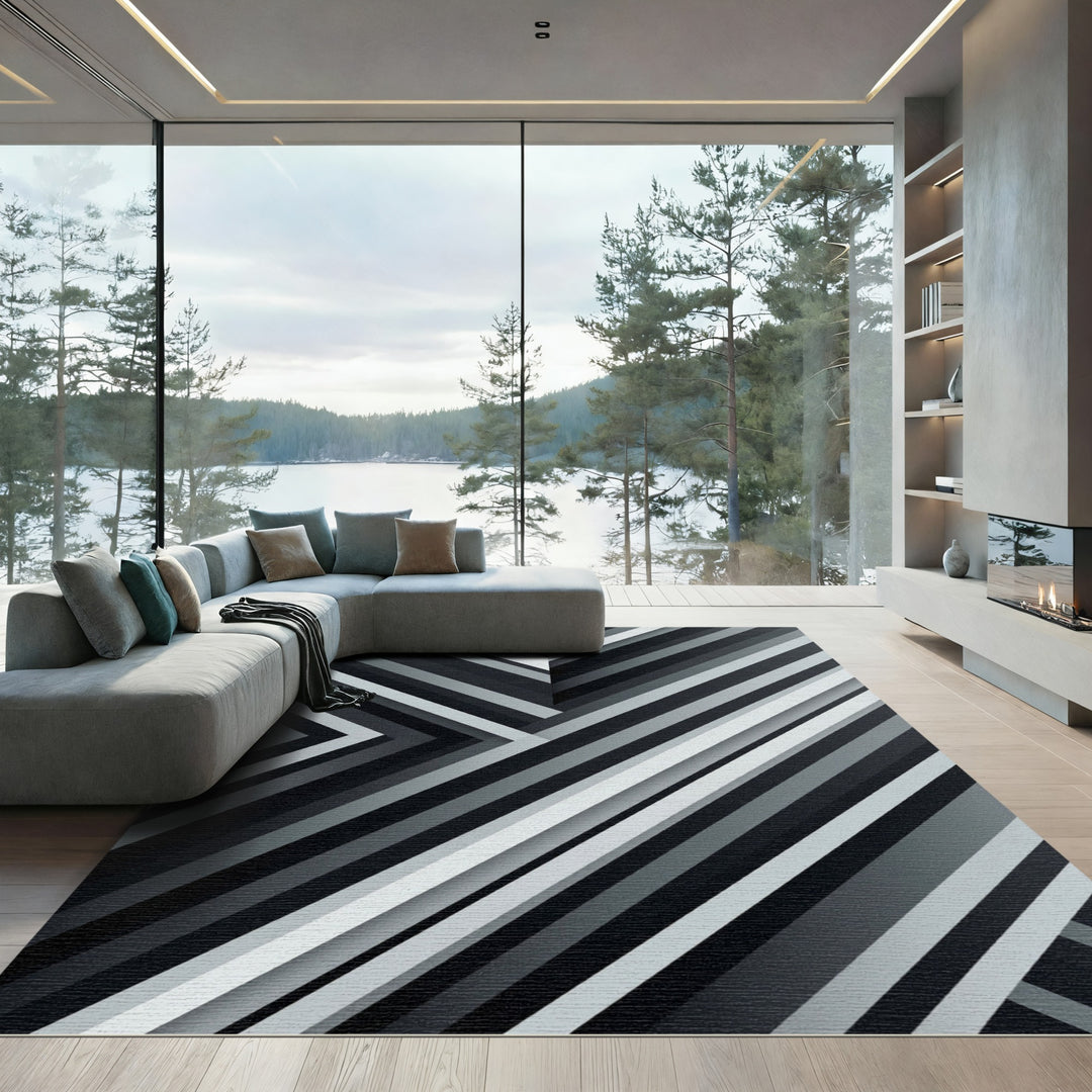 Modern Gray Geometric Angled Rug