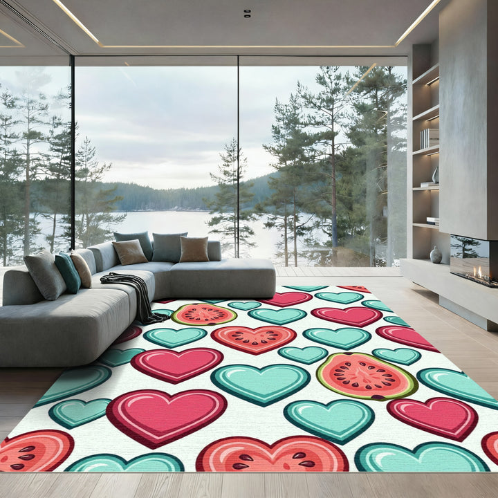 Sweet Hearts and Guava Fruit Illustration Rug