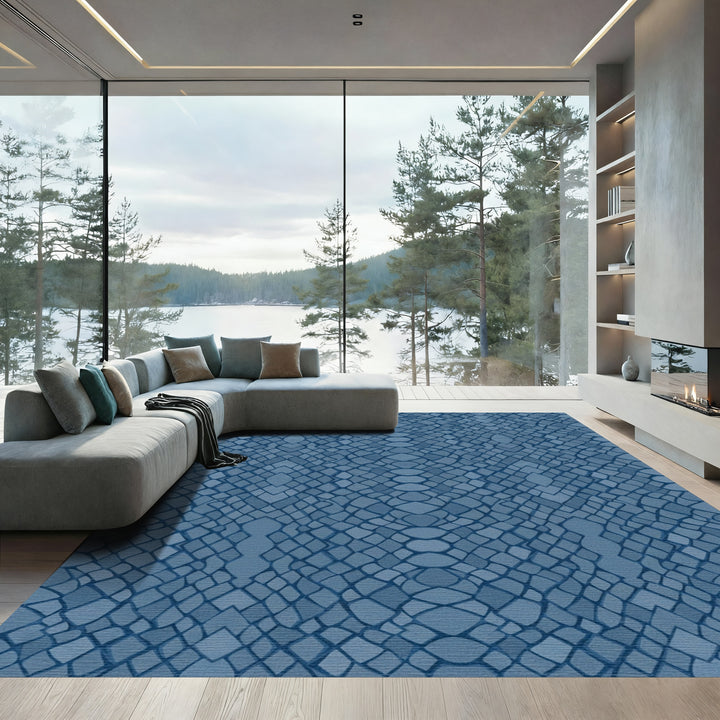 Deep Blue Reptile Scales Rug