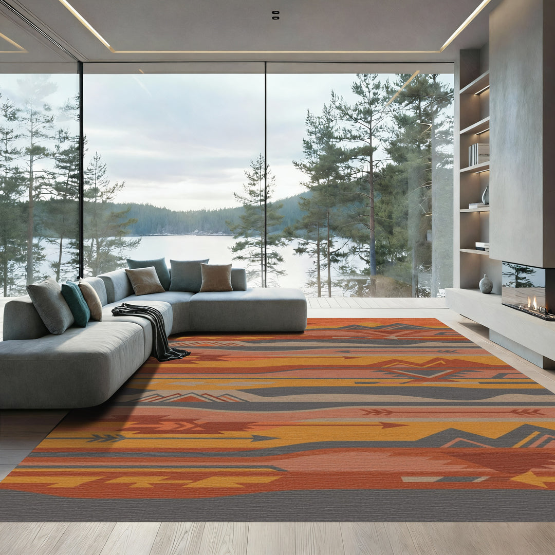 Earthy Sunset Mountain Arrow Geometric Rug