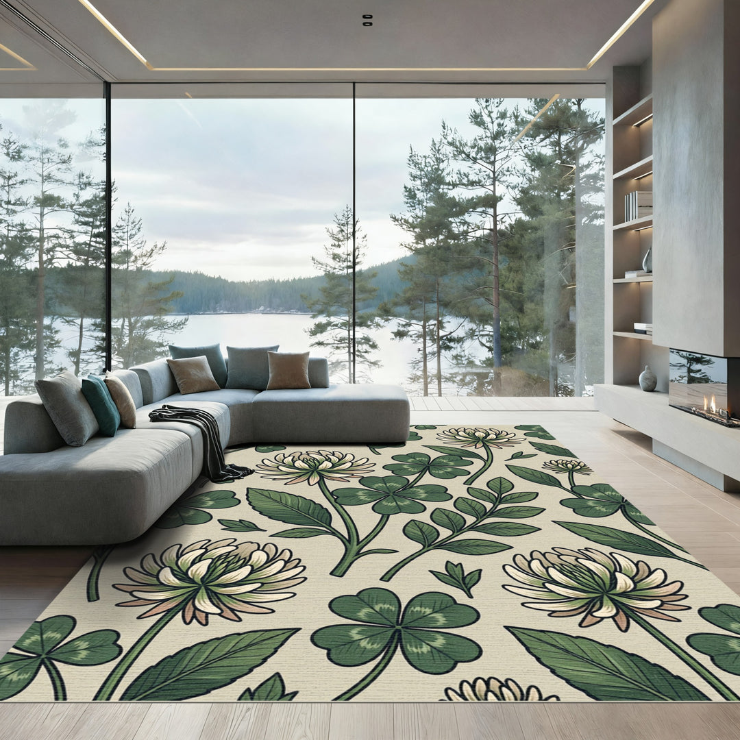 Four Leaf Clover White Bloom Harmony Rug