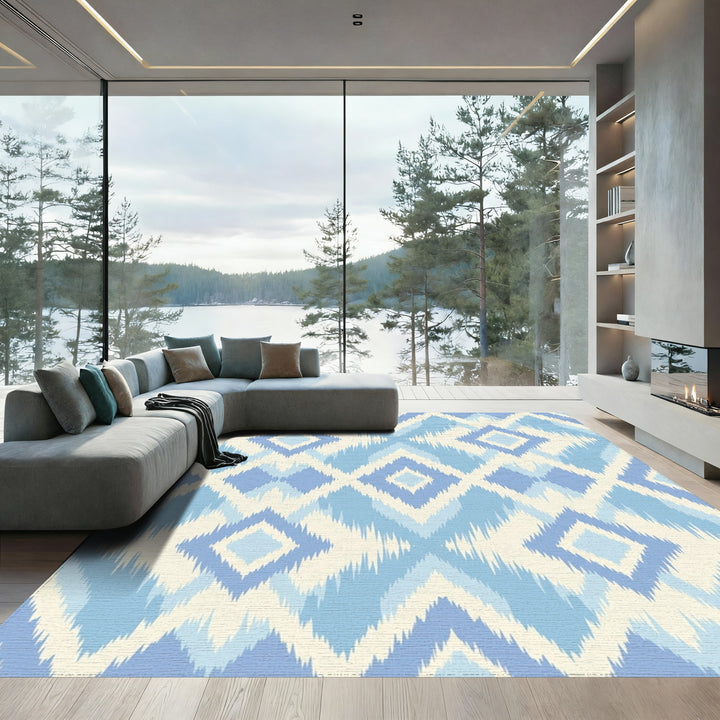 Sky Blue Diamond Ikat Rug