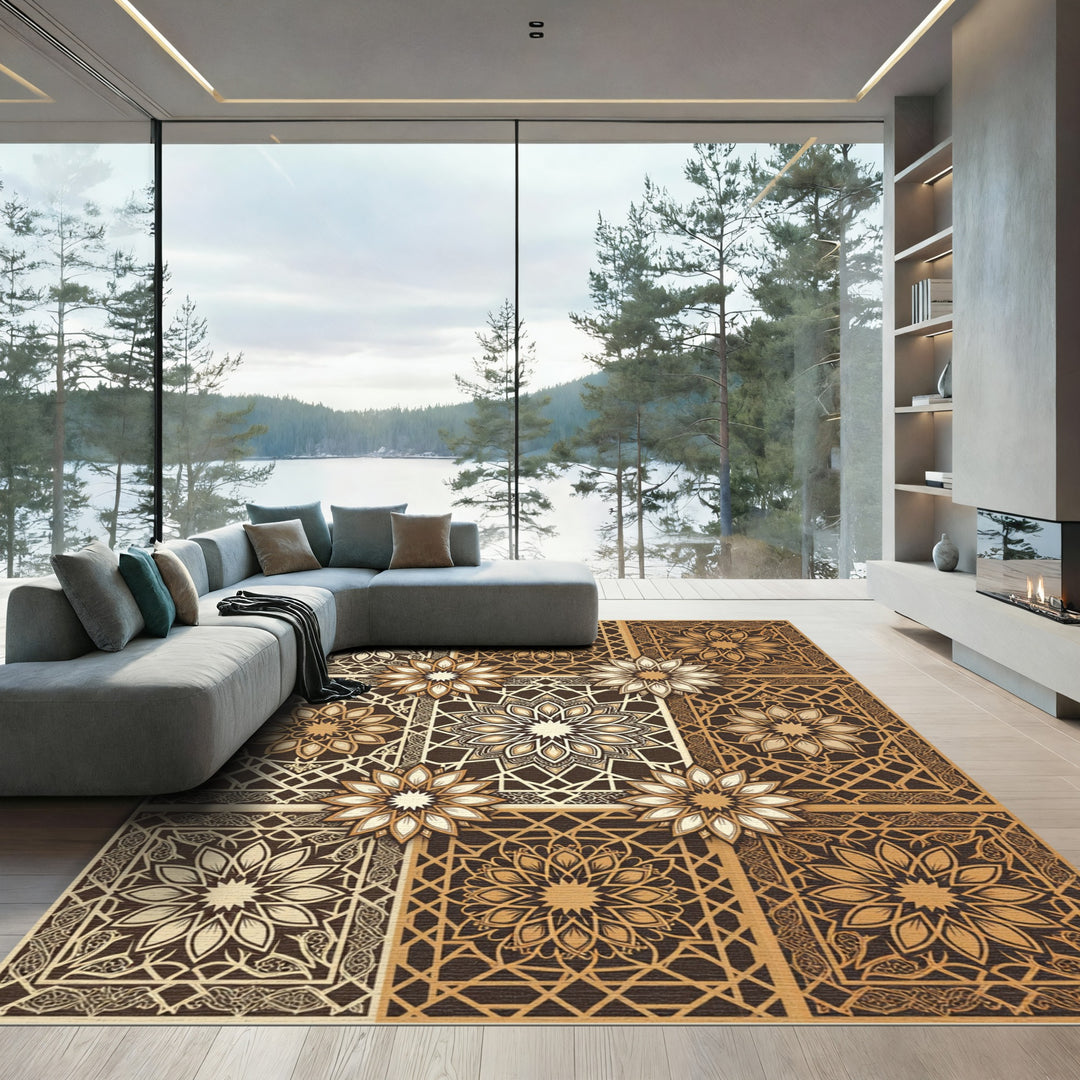 Golden Mandala Geometric Luxury Rug