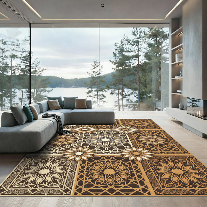 Golden Mandala Geometric Luxury Rug