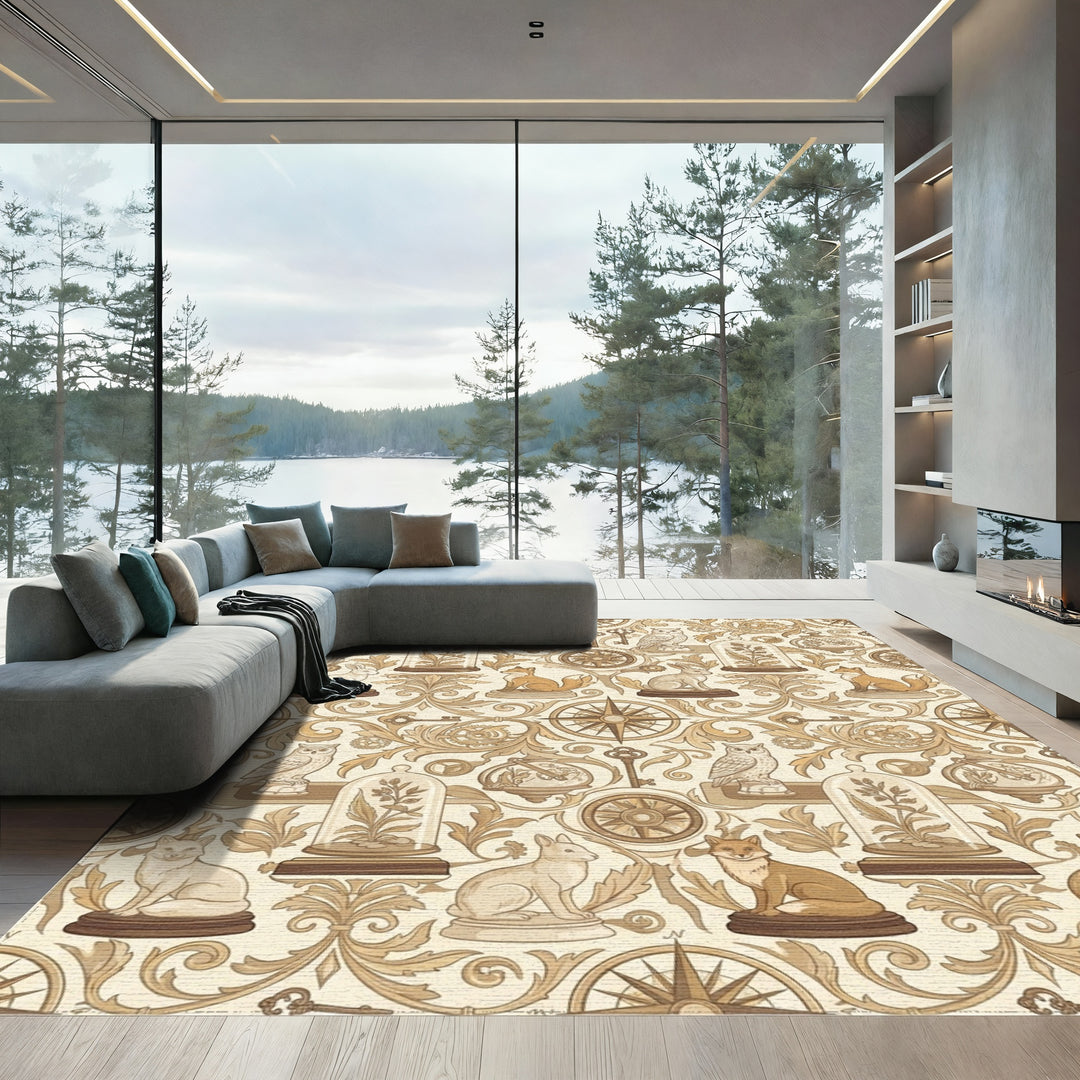 Golden Brown Woodland Creature Steampunk Accents Rug