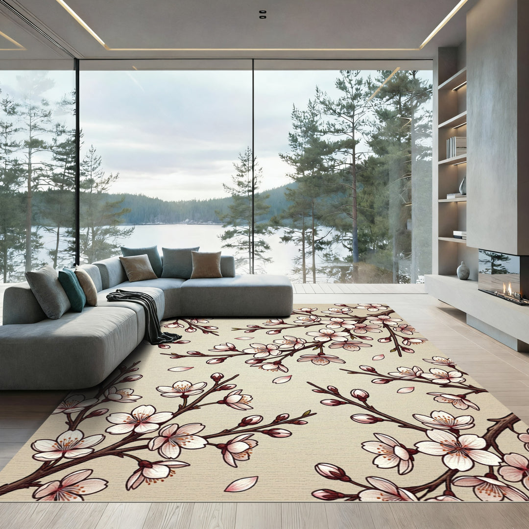 Pale Pink Cherry Blossom Branches Rug