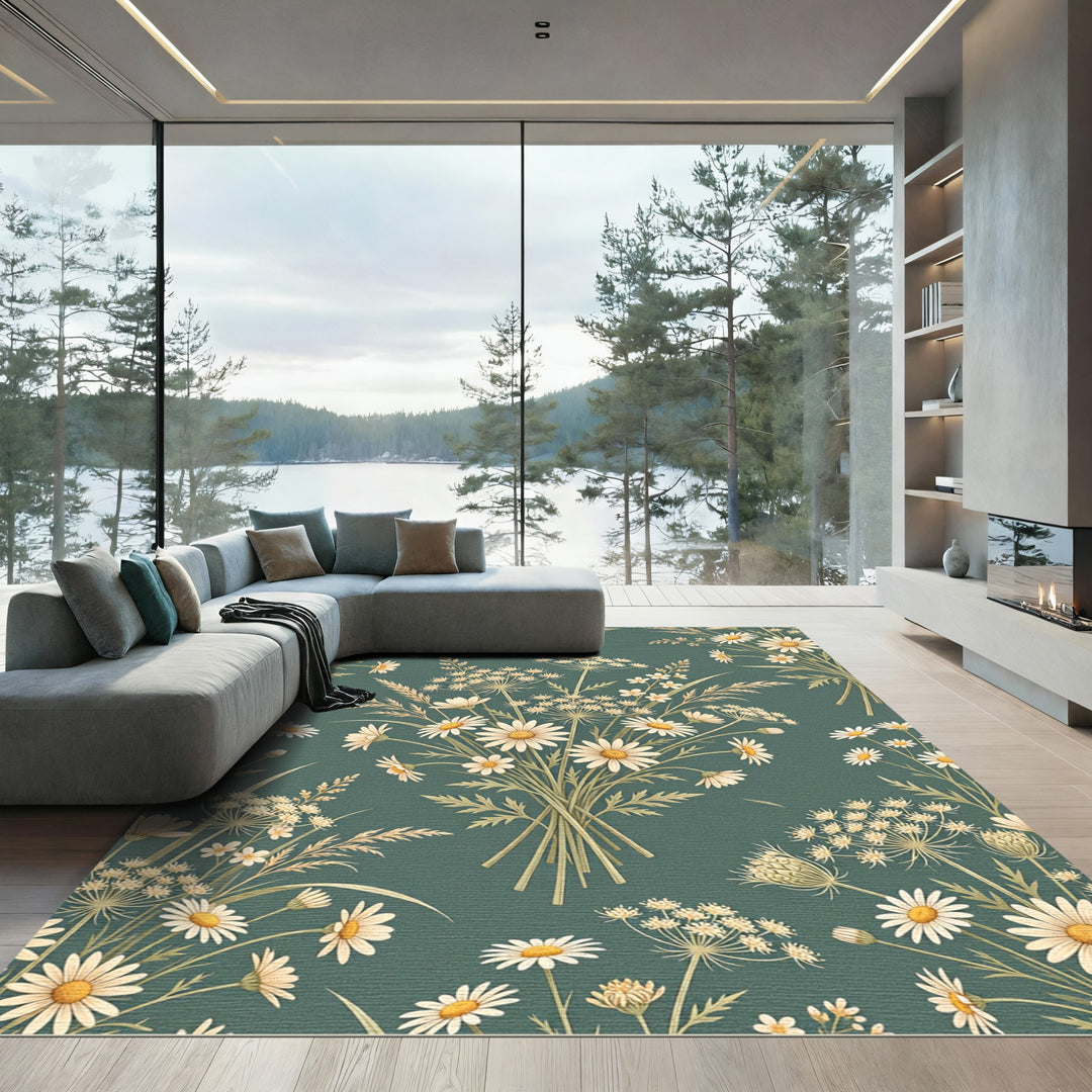 Botanical Daisy Bouquet Meadow Rug