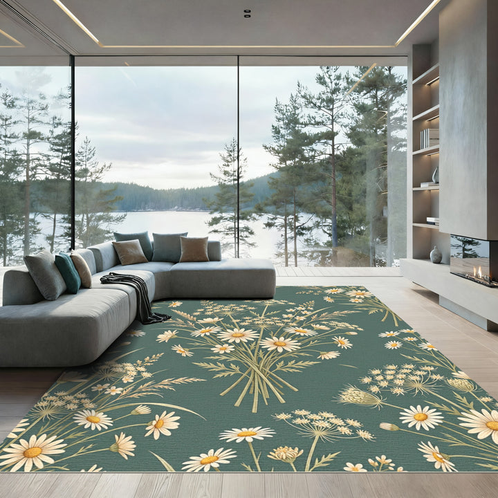 Botanical Daisy Bouquet Meadow Rug