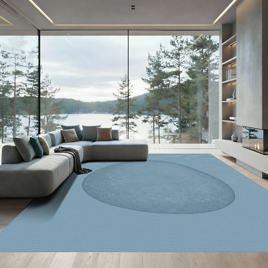 Subtle Blue Textured Organic Form Rug