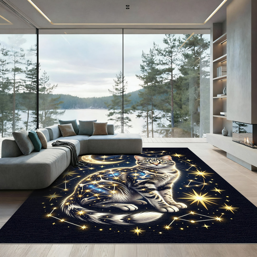 Cosmic Cat Celestial Starry Night Rug
