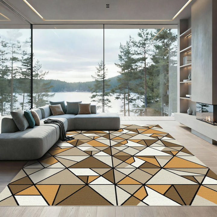 Geometric Ochre Brown Neutral Triangles Rug