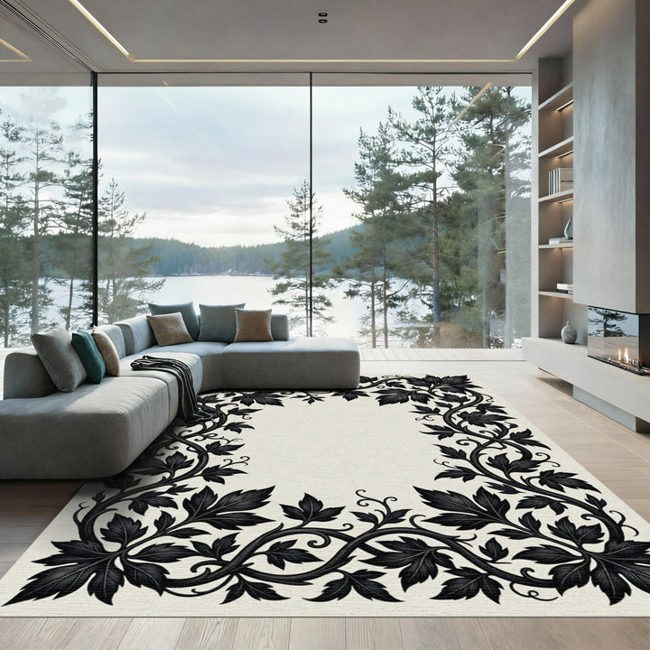 Black Leafy Vine Accents Rug