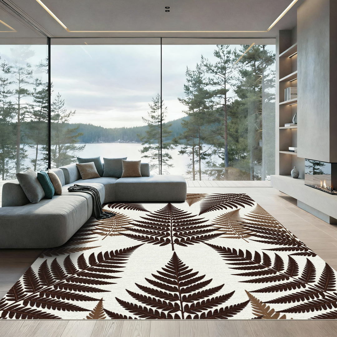 Earthy Brown Fern Leaf Composition Rug