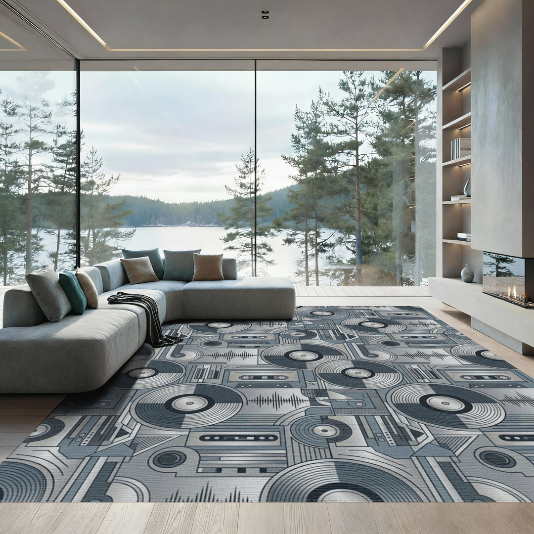 Retro Vintage Cassette Vinyl Soundwave Rug