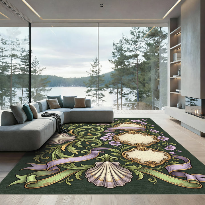 Vintage Seashell Floral Filigree Rug