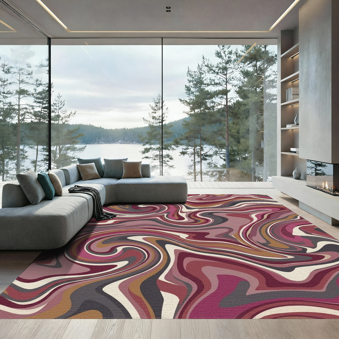 Rich Burgundy Swirl Marble Rug
