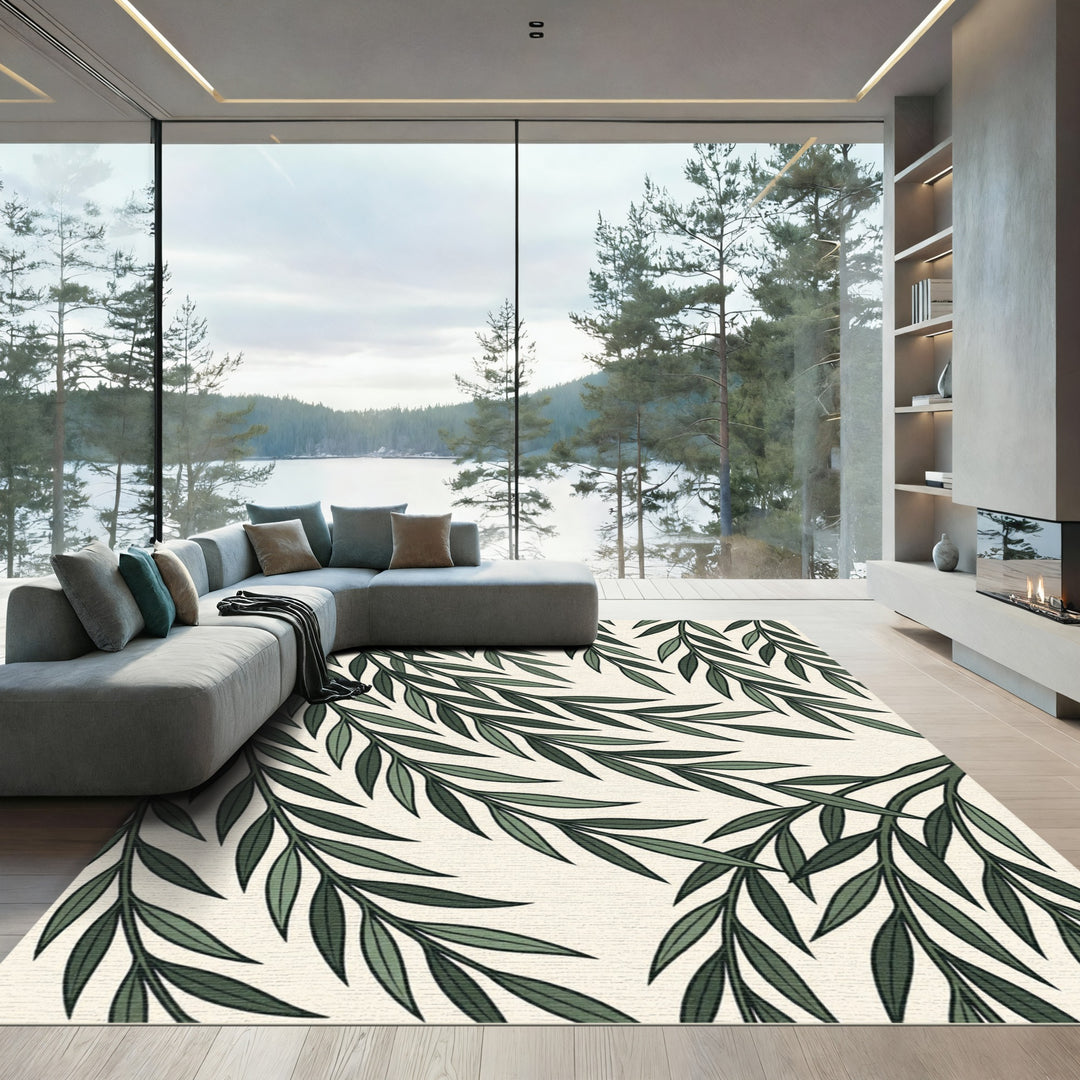 Deep Green Willow Leaf Branches Rug