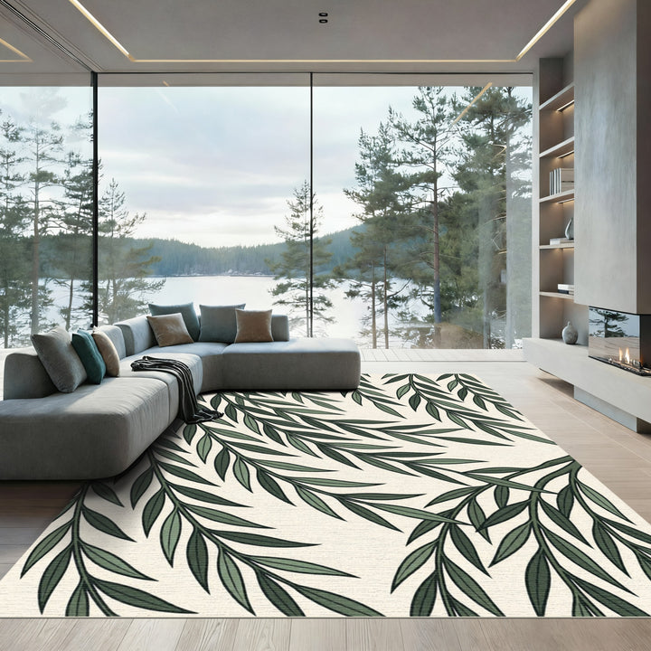 Deep Green Willow Leaf Branches Rug