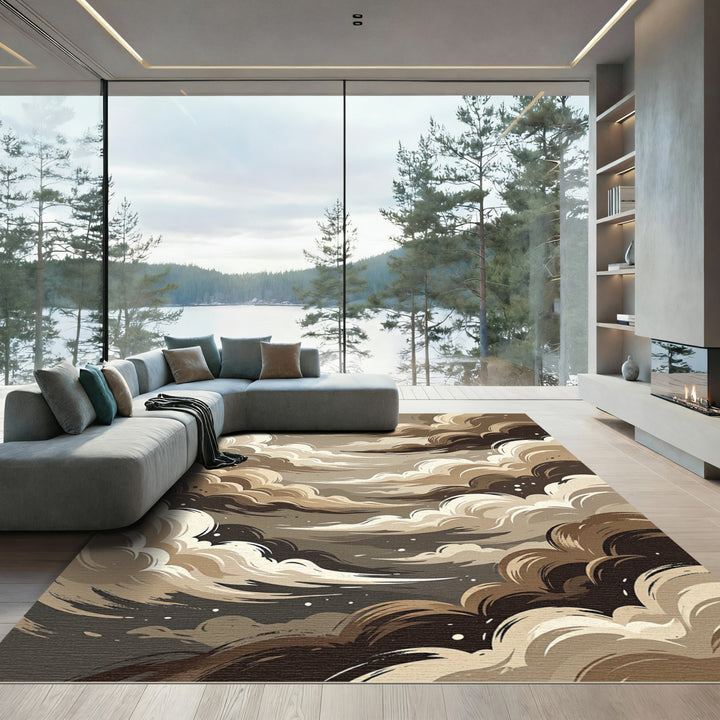 Earthy Clouds Swirling Abstract Rug