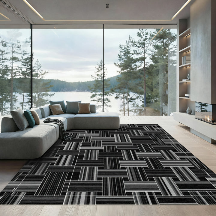 Monochromatic Woven Stripe Square Collage Rug