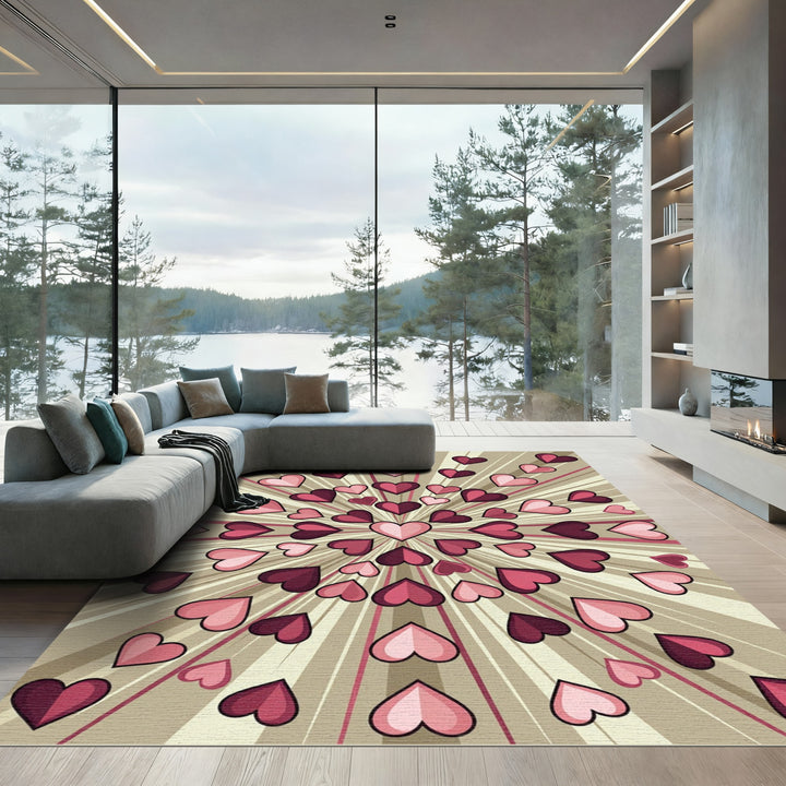 Pink Hearts Burst Composition Rug