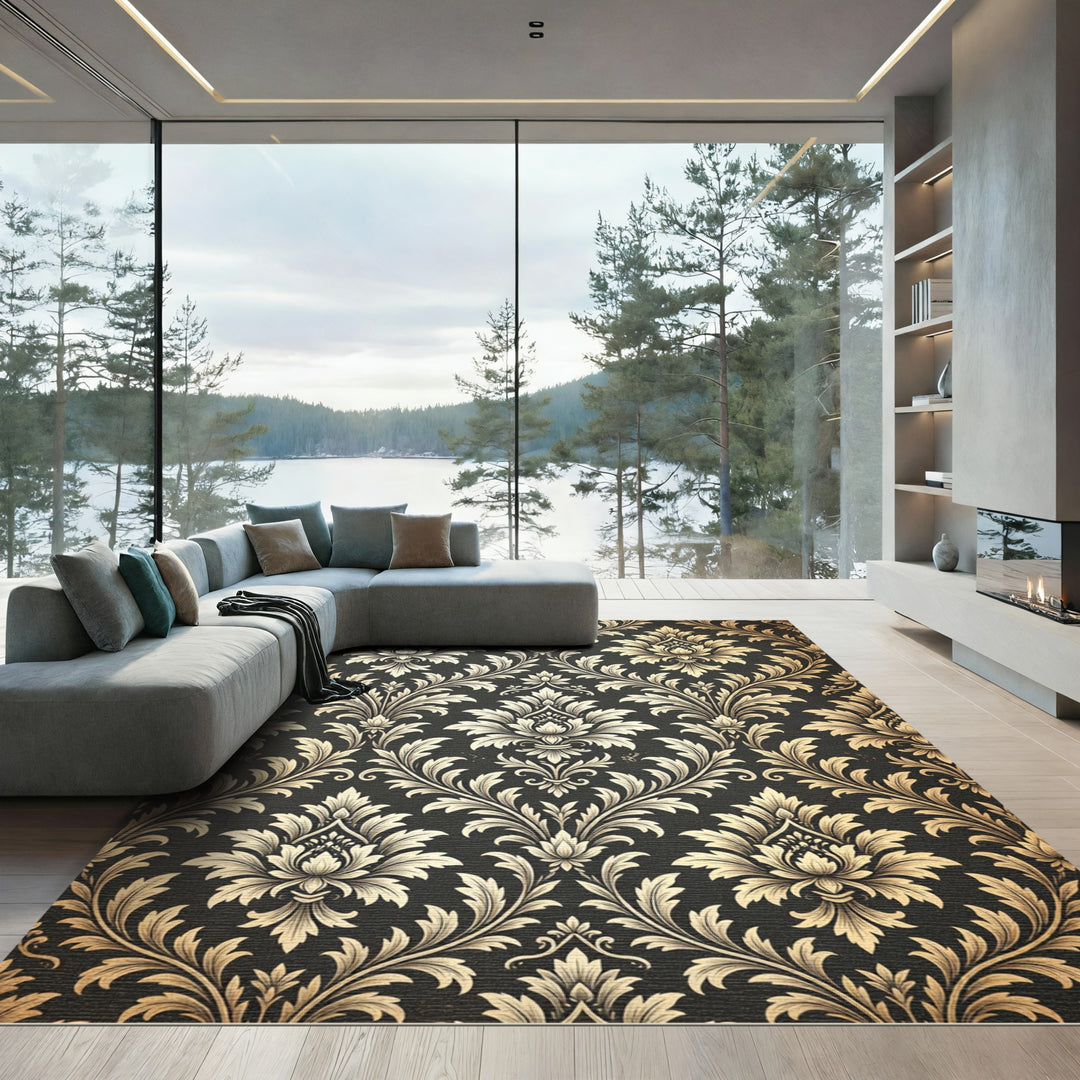 Elegant Gold Damask Area Rug