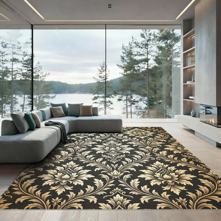 Elegant Gold Damask Area Rug