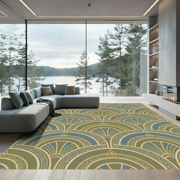Art Deco Teal Ochre Fan Rug