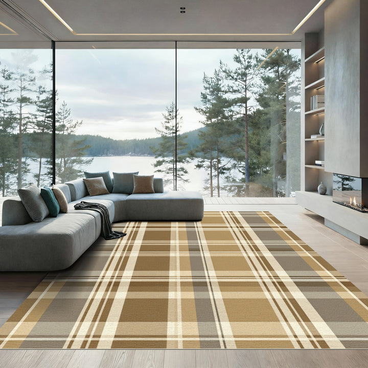 Classic Brown and Tan Plaid Rug