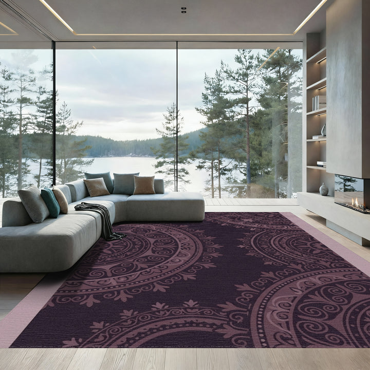 Dark Plum Mandala Medallion Rug