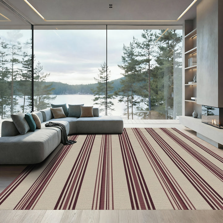 Burgundy Stripe Textured Background Rug