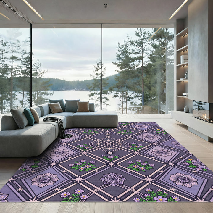 Elegant Purple Floral Diamond Harmony Rug