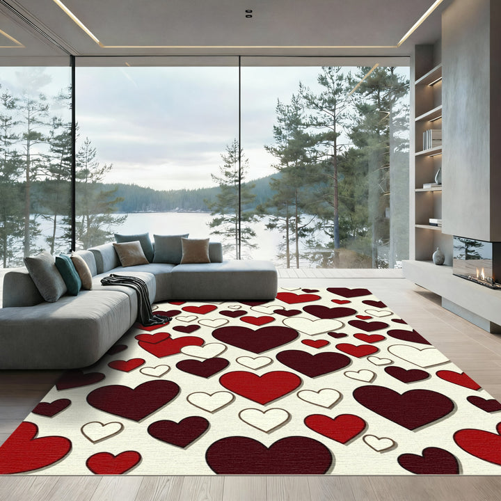 Romantic Burgundy Red White Hearts Rug