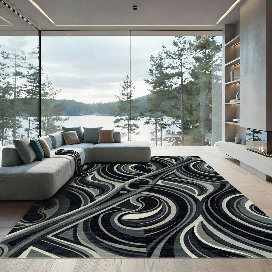Monochromatic Swirl Liquid Abstract Rug