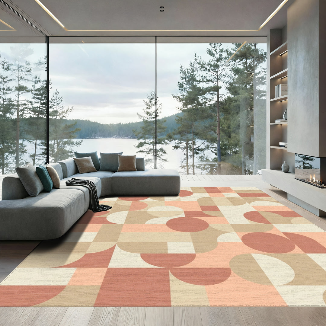 Geometric Terracotta Arch and Circle Rug