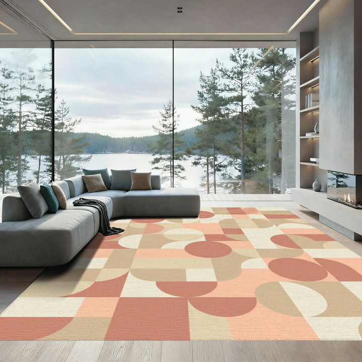 Geometric Terracotta Arch and Circle Rug