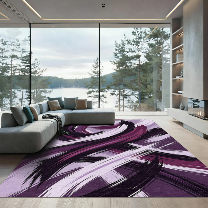 Abstract Purple Swirl Brush Stroke Rug