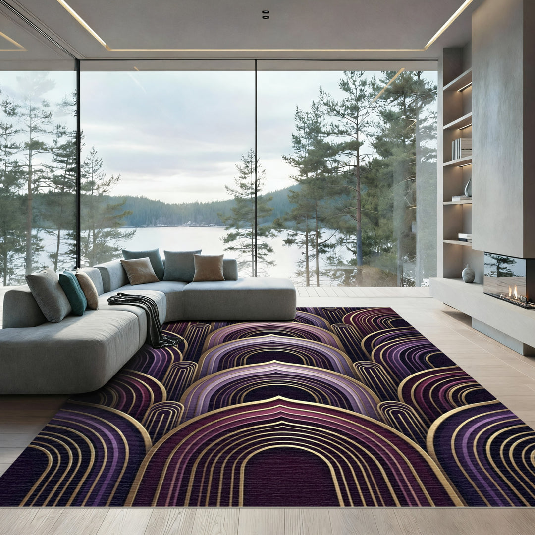 Art Deco Purple Gold Arch Rug