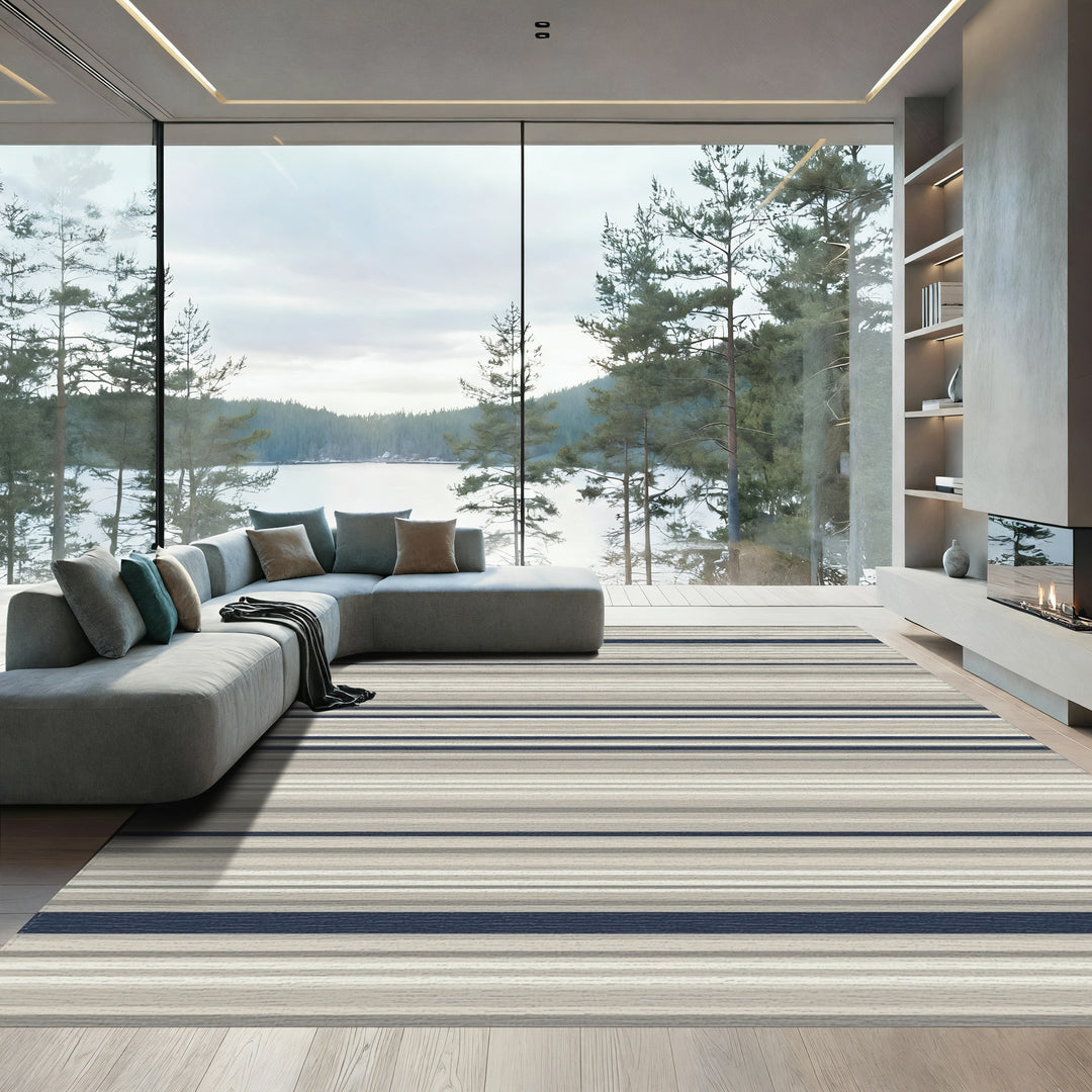Cool Neutrals Navy Stripe Rug