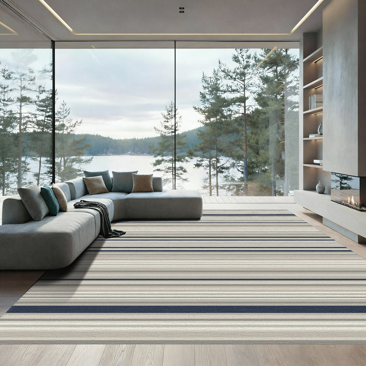 Cool Neutrals Navy Stripe Rug