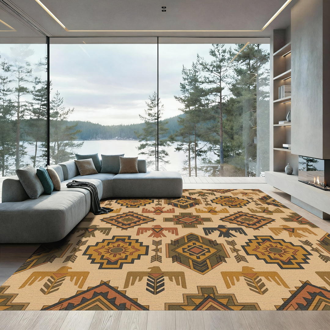 Rustic Earth Tones Sunburst Eagle Rug