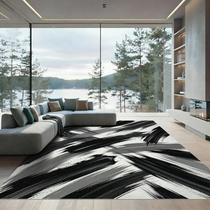 Bold Monochrome Brush Stroke Rug
