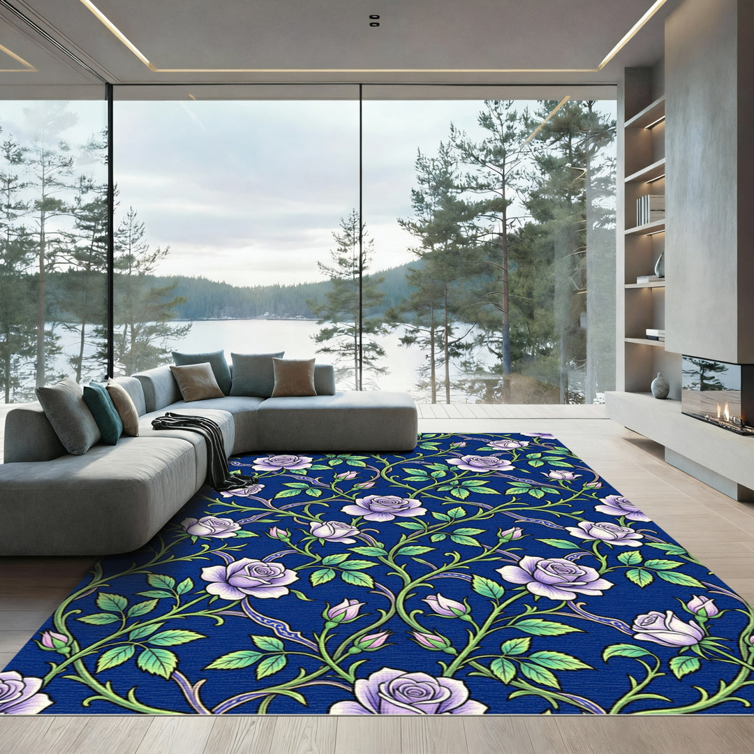 Lavendar Rose Vine Intricate Scroll Rug