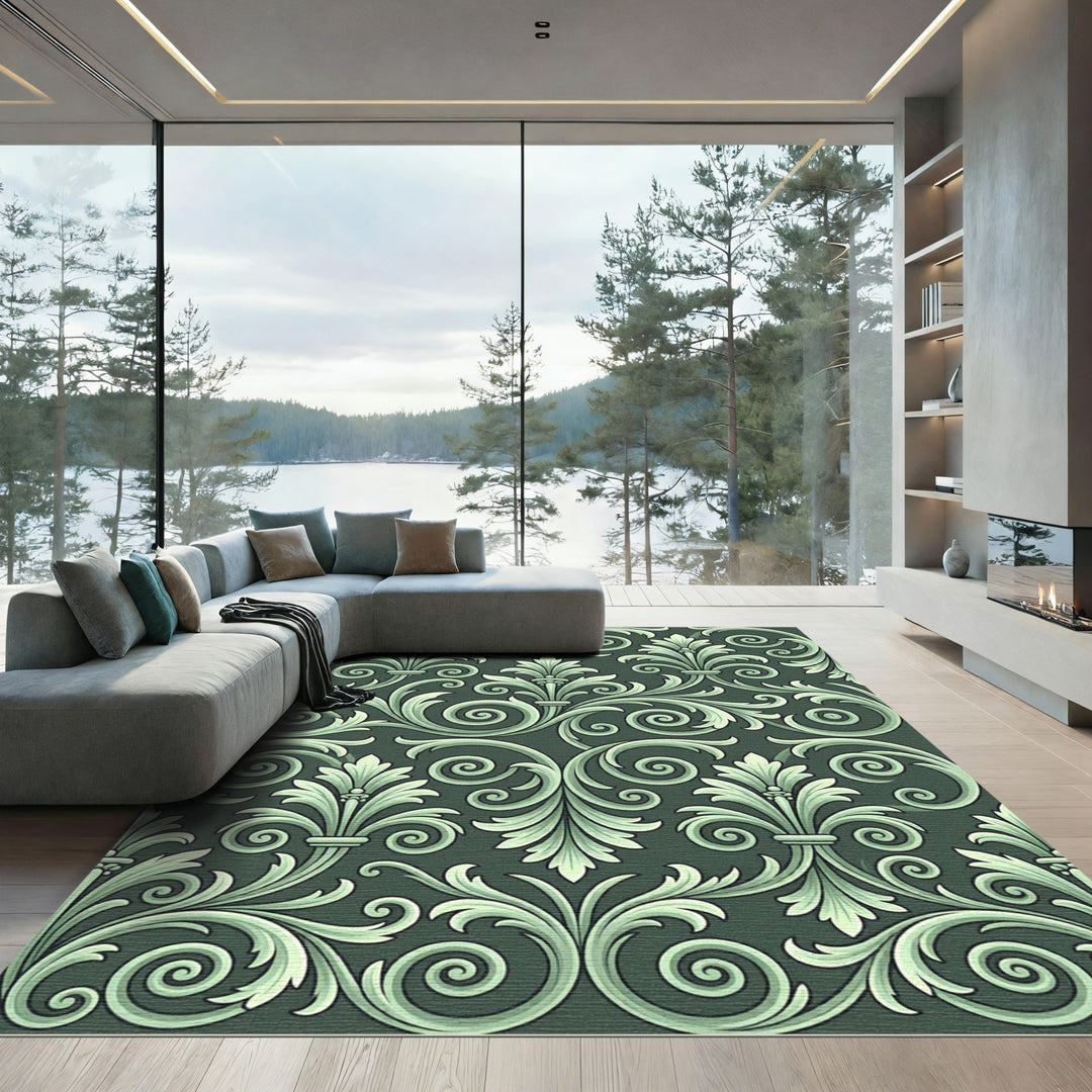 Sage Green Baroque Flourish Rug