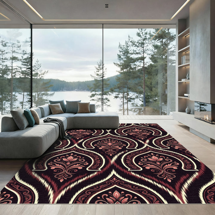 Crimson Floral Arch Ikat Rug