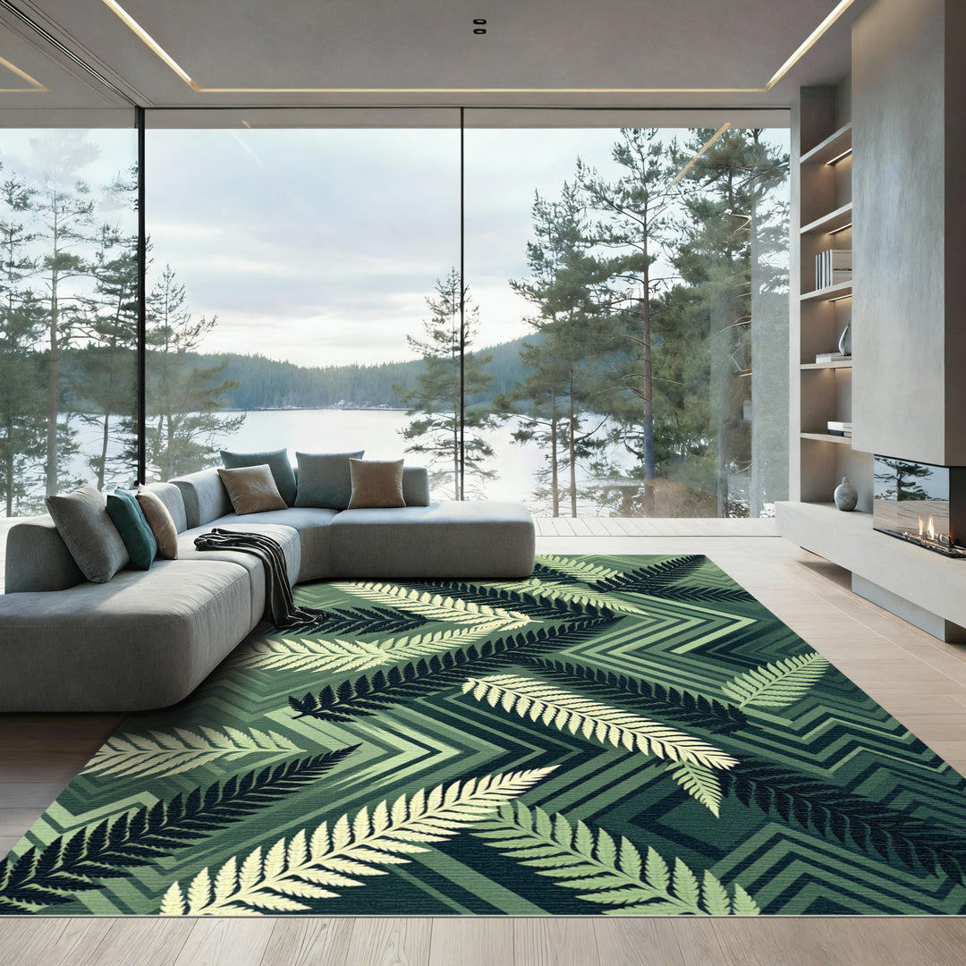 Verdant Fern Zigzag Overlay Rug