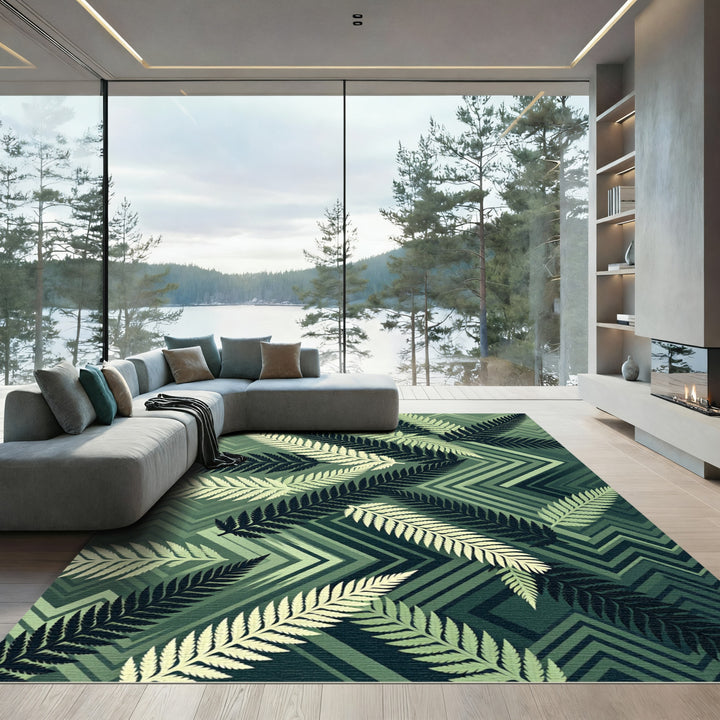 Verdant Fern Zigzag Overlay Rug