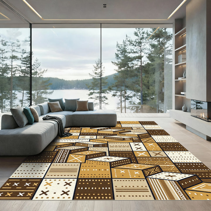 Geometric Steps In Earth Tones Rug